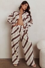 Alex Long Sleeve Striped Print Shirt Cream/Cacao - Image 4