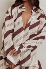 Alex Long Sleeve Striped Print Shirt Cream/Cacao - Image 5