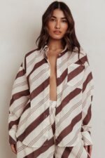 Alex Long Sleeve Striped Print Shirt Cream/Cacao - Image 6