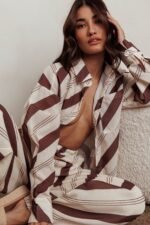 Alex Long Sleeve Striped Print Shirt Cream/Cacao - Image 2