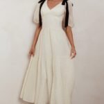 Sinta Bow Shoulder Puff Sleeve Maxi Dress Cream
