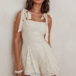 Good Days Tied Shoulder Romper Cream