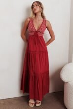 Joycelin V-Neck Eyelet Maxi Dress Red - Image 5
