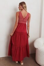 Joycelin V-Neck Eyelet Maxi Dress Red - Image 3