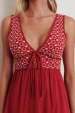 Joycelin V-Neck Eyelet Maxi Dress Red - Image 4