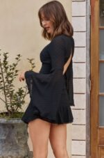 Angelou Long Bell Sleeve Hail Spot Dress Black - Image 9