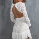 Isabella Long Sleeve Open Back Lace Dress White