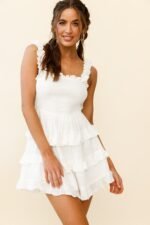 Byron Shirred Bust Frill Strap Dress White - Image 6