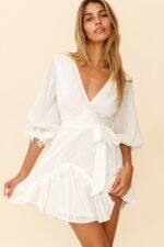 Flyin' Solo Fringe Trim Waist Tie Dress White - Image 3