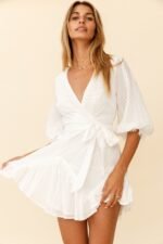 Flyin' Solo Fringe Trim Waist Tie Dress White - Image 4