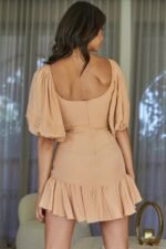 Macau Twisted Bust Flounce Hem Dress Apricot - Image 2
