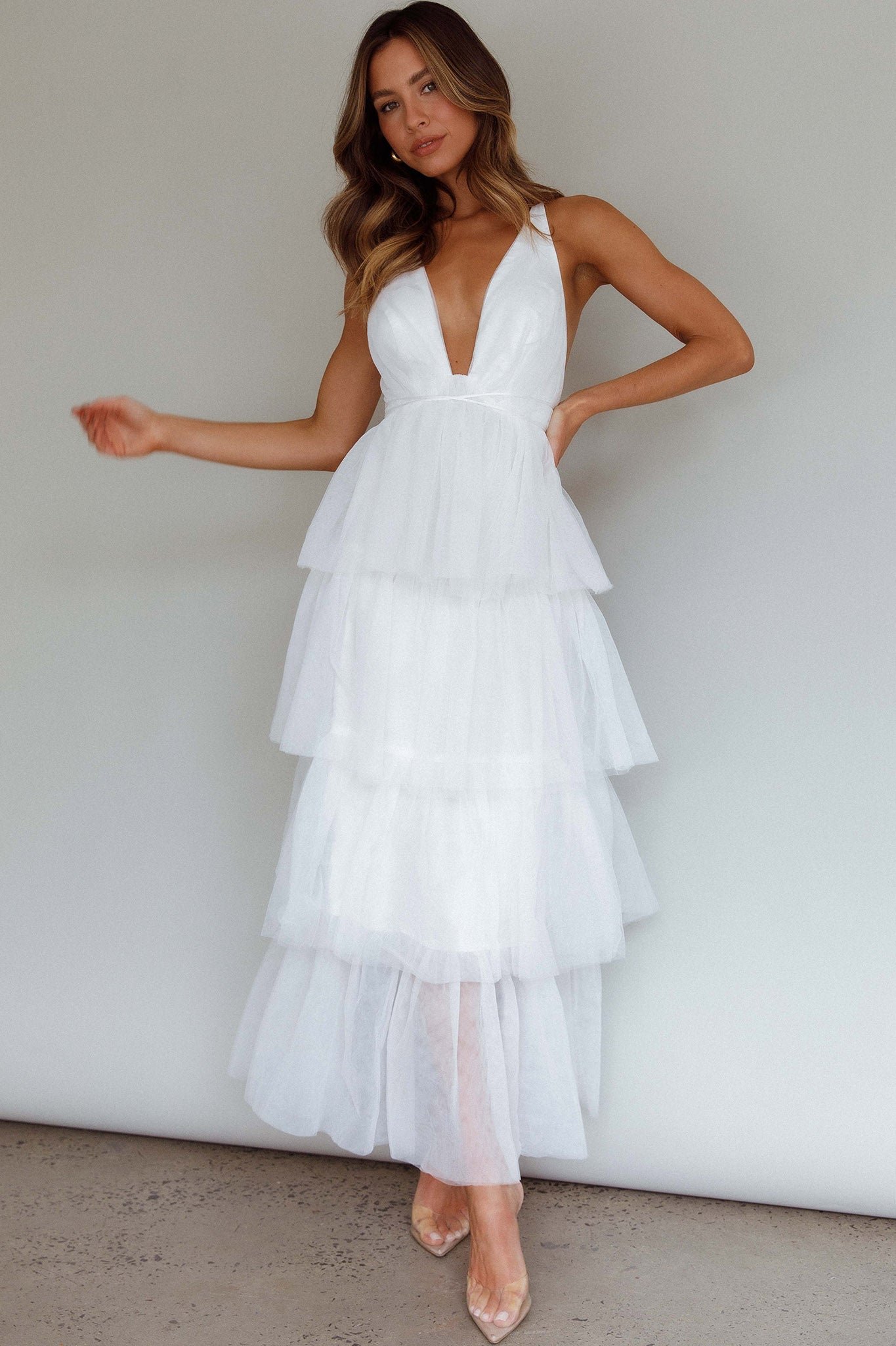 ST3407D01_20WHITE-1-1 Auguste Tiered Frill Midi Dress White - Image 1