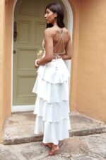 Auguste Tiered Frill Strappy Back Dress Ivory - Image 3