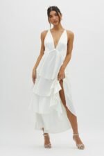Auguste Tiered Frill Strappy Back Dress Ivory - Image 7