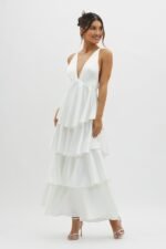 Auguste Tiered Frill Strappy Back Dress Ivory - Image 10