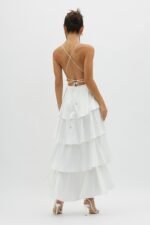 Auguste Tiered Frill Strappy Back Dress Ivory - Image 8