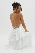 Auguste Tiered Frill Strappy Back Dress Ivory - Image 9