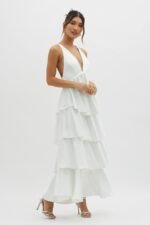 Auguste Tiered Frill Strappy Back Dress Ivory - Image 11