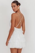 Auguste Tiered Ruffle Tulle Mini Dress White - Image 2