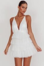 Auguste Tiered Ruffle Tulle Mini Dress White - Image 7