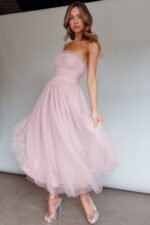 Fayette Strapless Mesh Midi Dress Blush - Image 5