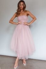 Fayette Strapless Mesh Midi Dress Blush - Image 6