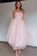 Fayette Strapless Mesh Midi Dress Blush - Image 8