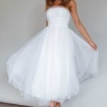 Fayette Strapless Mesh Midi Dress White