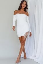 Call On Me Diamante Off-Shoulder Mini Dress White - Image 3