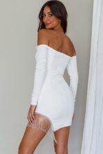 Call On Me Diamante Off-Shoulder Mini Dress White - Image 2