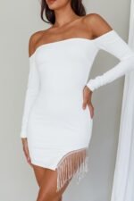 Call On Me Diamante Off-Shoulder Mini Dress White - Image 4