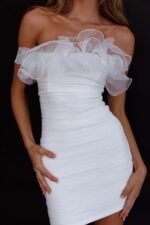 Marietha Organza Frill Neckline Dress White - Image 5
