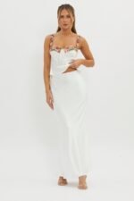 Rose Garden Satin Maxi Skirt White - Image 2