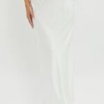 Rose Garden Satin Maxi Skirt White
