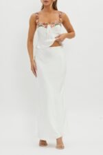 Rose Garden Satin Maxi Skirt White - Image 4