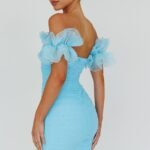 Star Dust Off-Shoulder Frill Sleeve Mini Dress Baby Blue