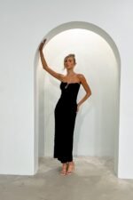Horizon Strapless Textured Midi Dress Black - Image 7