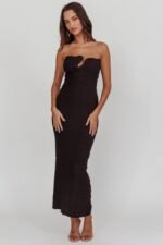Horizon Strapless Textured Midi Dress Black - Image 4