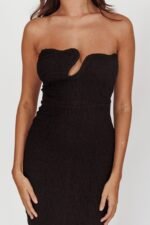 Horizon Strapless Textured Midi Dress Black - Image 5