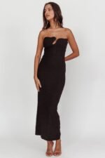 Horizon Strapless Textured Midi Dress Black - Image 6