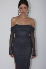 Martinez Off-Shoulder Midi Dress Slate Blue - Image 4