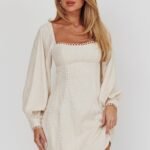 Chamberlain Balloon Sleeves Mini Dress Beige