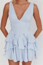 Like Me Tied Back Layered Mini Dress Sky - Image 3