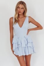 Like Me Tied Back Layered Mini Dress Sky - Image 5
