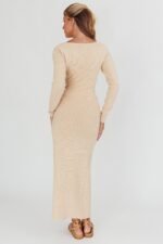 Merine Long Sleeve Knit Maxi Dress Sand - Image 2