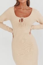 Merine Long Sleeve Knit Maxi Dress Sand - Image 4
