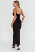 Morella Ruched Waist Mesh Maxi Dress Black - Image 2