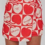 Ithaca Cherry Print Mini Wrap Skirt Red Beige