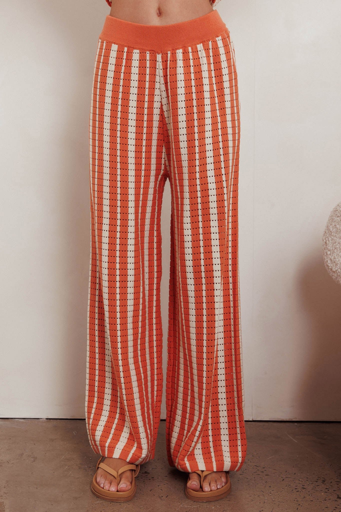 ST5109H-P_20ORANGE-4 Influence Knit Straight Leg Pants Orange - Image 1