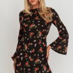 Thriller Long Sleeve Backless Mini Dress Floral Black